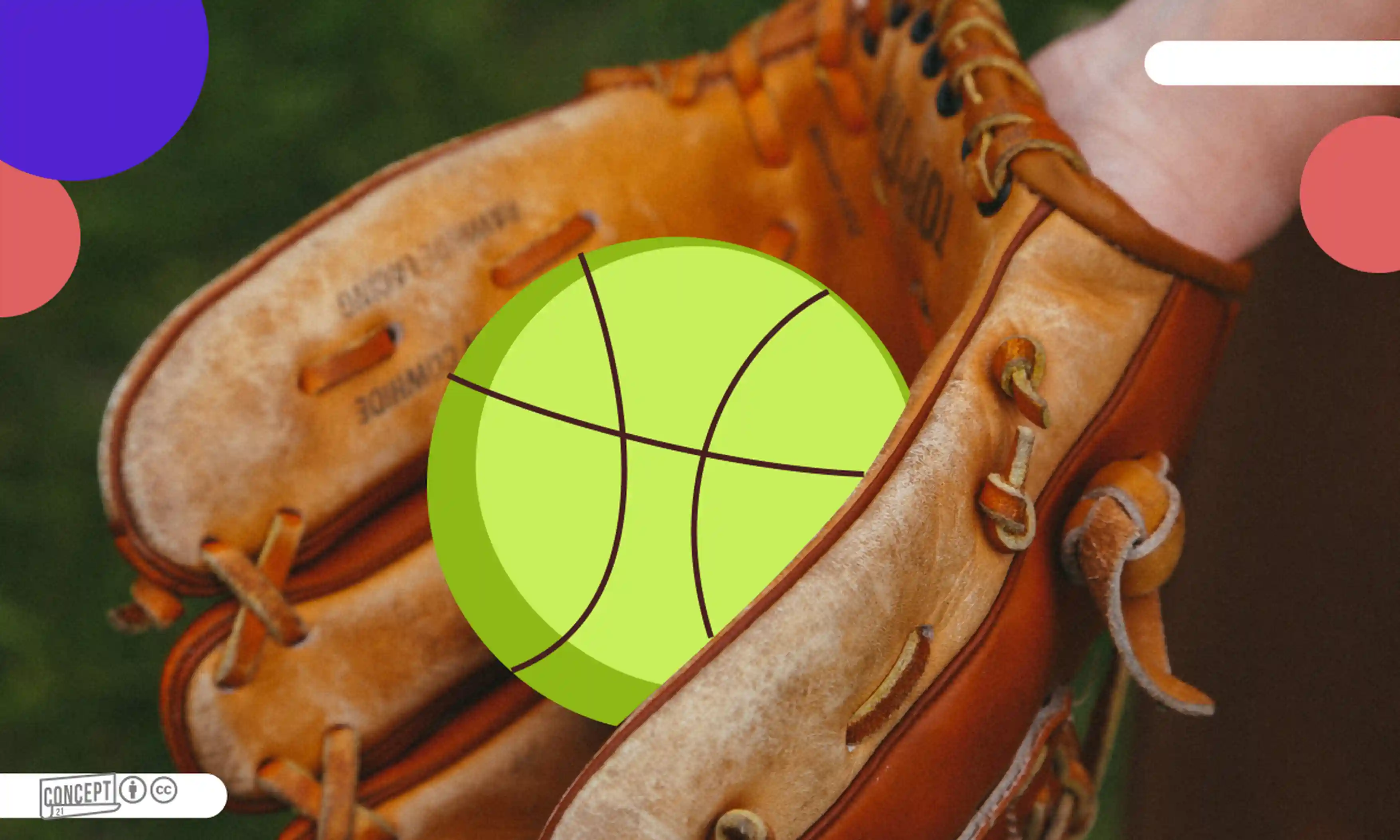 A green ball in a baseball glove